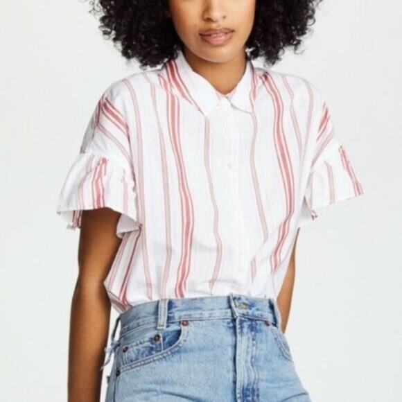 Madewell Central Ruffle-Sleeve Shirt in Carey Stripe - Picture 1 of 5
